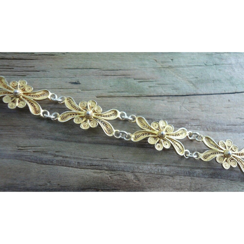 Antique 800 Silver Gold Vermeil Gilt Filigree Cannetille Wire Work Bracelet - Picture 3 of 8